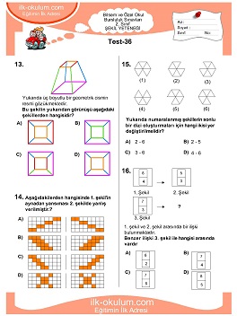 ilkokul 1. Sınıf Bilsem Zeka Testi 